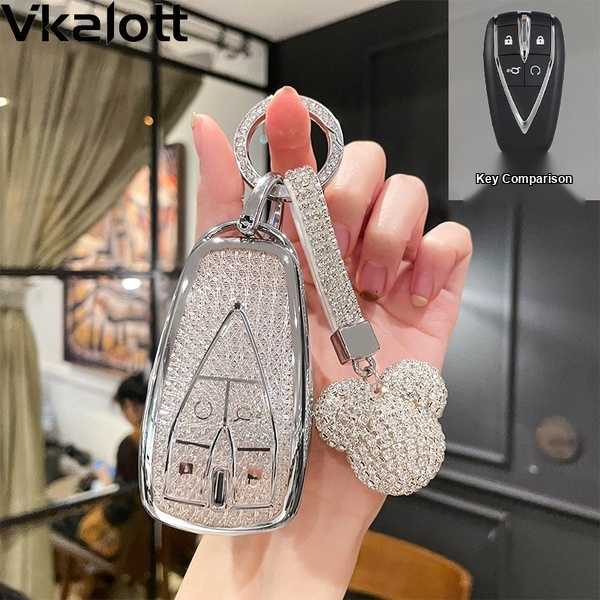 Changan CS75 Plus Key Cover - Durable & Stylish | Wholesale & Custom Logo - Color: H style, 4 buttons, crystal white, rhinestone ring clasp, full rhinestone Mickey Mouse.