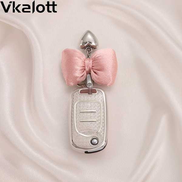 Wuling Mini Key Cover - Stylish & Durable | Wholesale & Custom Logo - Color: Style B [Crystal White] with Pink Heart Bow