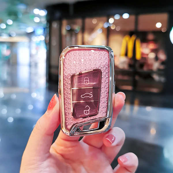 Volkswagen Key Covers - Durable & Stylish | Wholesale & Custom Logo - Style C Pink Diamond Color Single Shell