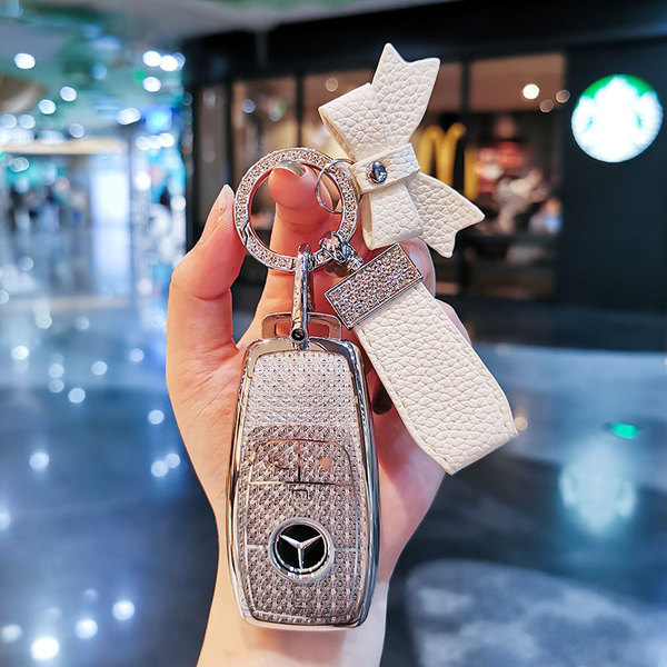 Mercedes GLE450 Key Cover - Durable & Stylish | Wholesale & Custom Logo - Crystal white with white butterfly ribbon