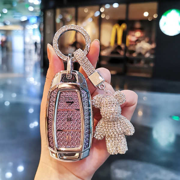 Modern ix35 Key Cover - Durable & Stylish | Wholesale & Custom Logo - 【Style D with 3 buttons】Purple diamond color + star diamond clasp + white diamond-studded bear
