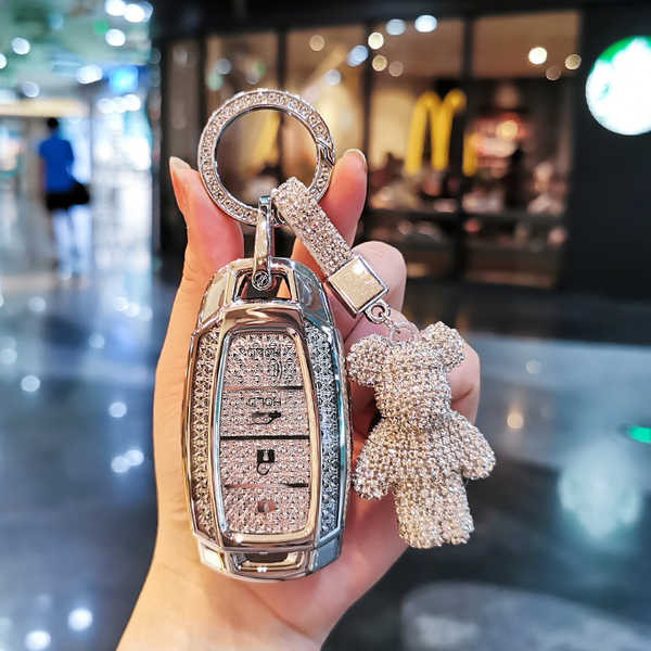 Modern ix35 Key Cover - Durable & Stylish | Wholesale & Custom Logo - 【Style D, 4 buttons】White diamond color + star diamond clasp + white diamond-encrusted bear