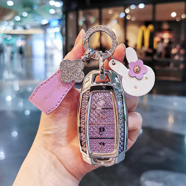 Modern ix35 Key Cover - Durable & Stylish | Wholesale & Custom Logo - 【Type D 4-Key】Purple Diamond Color + Purple Mini Strap 【Crystal Rabbit Strap】