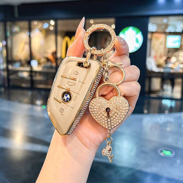 BMW 3 Series GT Key Cover - Durable & Stylish | Wholesale & Custom - 【Style A】Meteorite Gray + Gold Diamond Buckle + White Diamond-Studded Heart Lock