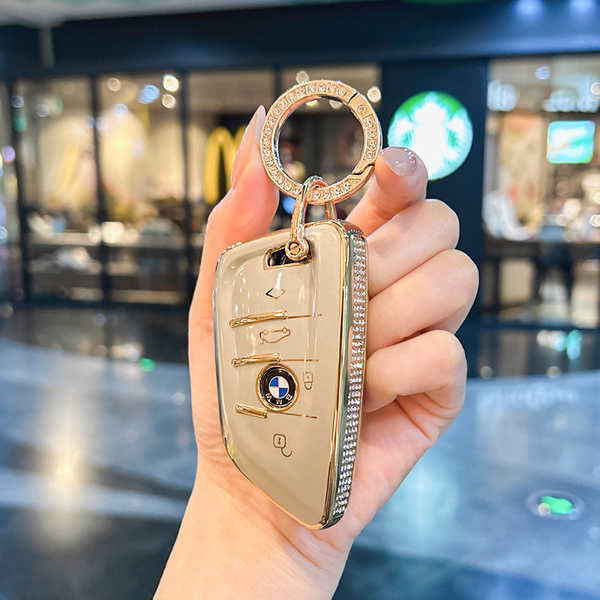 BMW 3 Series GT Key Cover - Durable & Stylish | Wholesale & Custom - 【Style A】Meteorite Gray + Gold Diamond Buckle