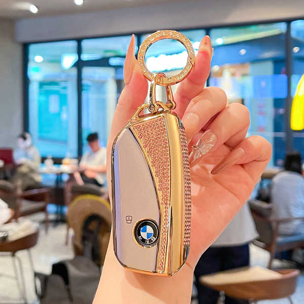 BMW 3 Series GT Key Cover - Durable & Stylish | Wholesale & Custom - 【Style C】Glitter Pink + Gold Rhinestone Buckle
