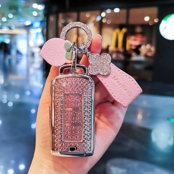 Mitsubishi Outlander Key Cover - Durable & Stylish | Wholesale & Custom - Pink diamond color + pink mini ribbon [Peach ribbon]
