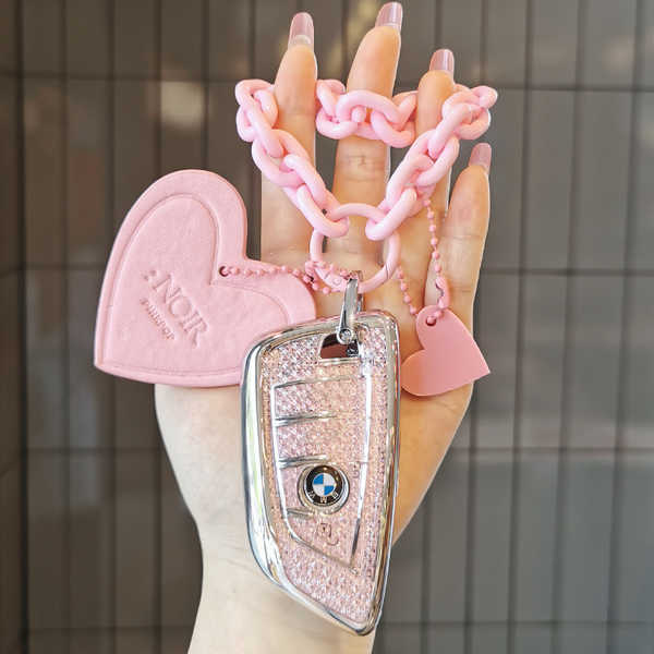 BMW Key Cover - 5 Series & 3 Series | Wholesale & Custom Logo - 【Style A】Pink Diamond Color + Pink Heart Chain