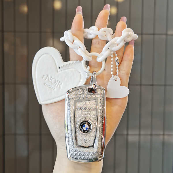 BMW Key Cover - 5 Series & 3 Series | Wholesale & Custom Logo - 【Style B】White diamond color + white heart chain