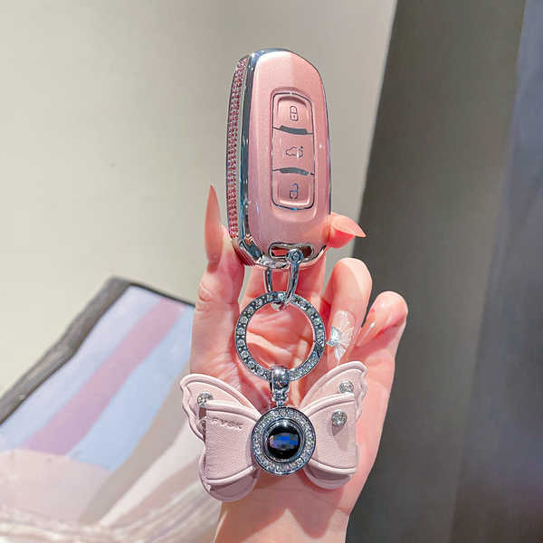 Geely Boyue Key Cover - Durable & Stylish | Wholesale & Custom Logo - 【Style C】Glitter Pink + Pink Rhinestone Bow