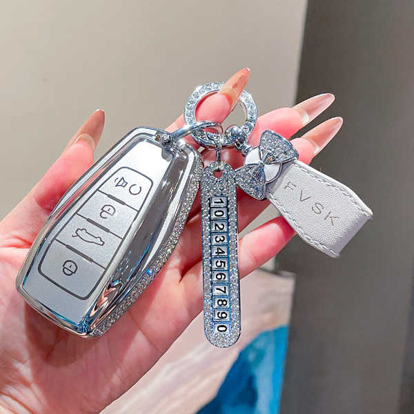 Geely Boyue Key Cover - Durable & Stylish | Wholesale & Custom Logo - 【A & B Style】Meteorite Gray + Butterfly Mini Strap + Number Tag