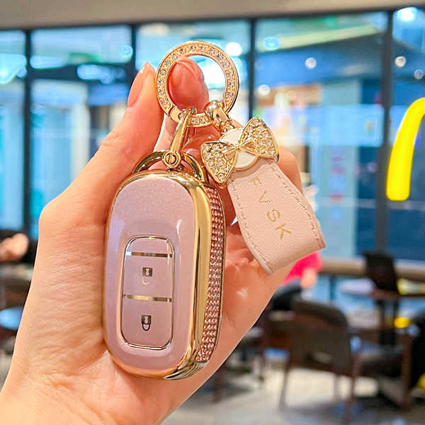 Honda CRV Key Cover - Durable & Stylish | Wholesale & Custom Logo - 【New Cute Style】Quick Pink + Mini Butterfly Ribbon