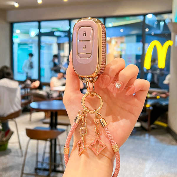Honda CRV Key Cover - Durable & Stylish | Wholesale & Custom Logo - [New Cute Style] Quicksand Pink + Star Pendant Bracelet
