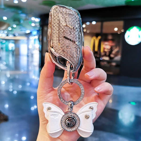 MG5 Key Cover - Durable & Stylish | Wholesale & Custom Logo - Style A: Crystal White with Rhinestone Bow