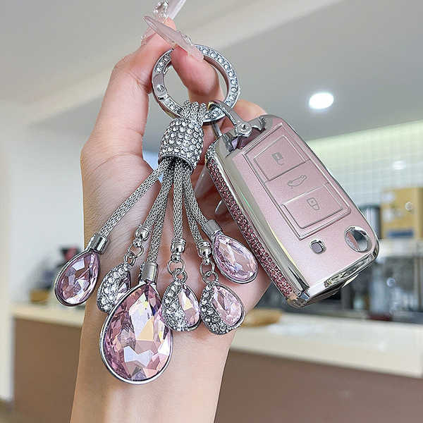 Volkswagen Key Cover - Stylish & Durable | Wholesale & Custom Logo - Color Classification: Style B Half-Enclosed Pink Diamonds + Crystals