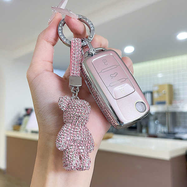 Volkswagen Key Cover - Stylish & Durable | Wholesale & Custom Logo - Color Classification: L Style White Diamond + Teddy Bear