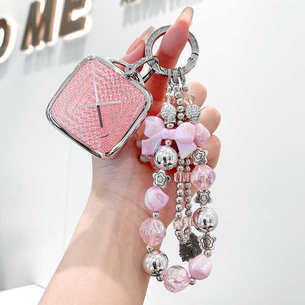 Key Cover for Zeekr - Premium Leather & Durable | Wholesale & Custom - Color Classification: Style A Cherry Blossom Pink + Rhinestone Clasp + Pink Butterfly Bracelet