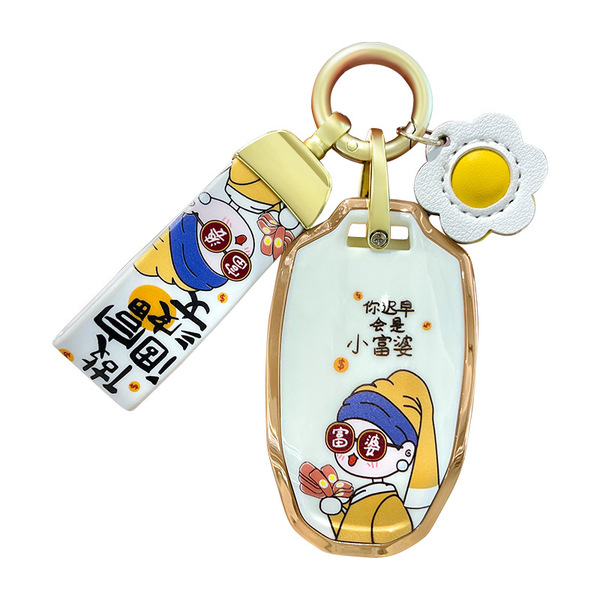 Adorable lynk & co key cover featuring a cartoon design with a pearl earring character and the phrase youll be a little rich ...