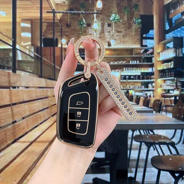 Wuling Hongguang Mini EV Key Cover - Durable & Stylish | Wholesale & Custom - Color Classification: Black with Gold Trim, Style C [Bag + Full Gold Rhinestone Buckle] Includes Rhinestone Number Tag