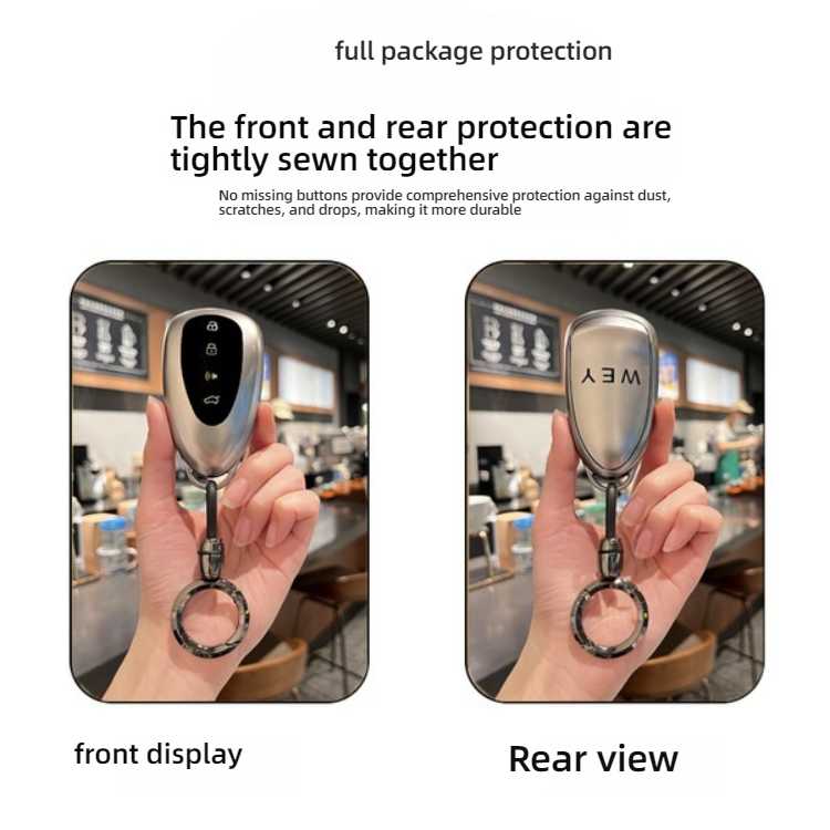 Wey blue mountain key cover for wey gaoshan & mocha dht-phev, front and rear views showcasing full package protection with ti...
