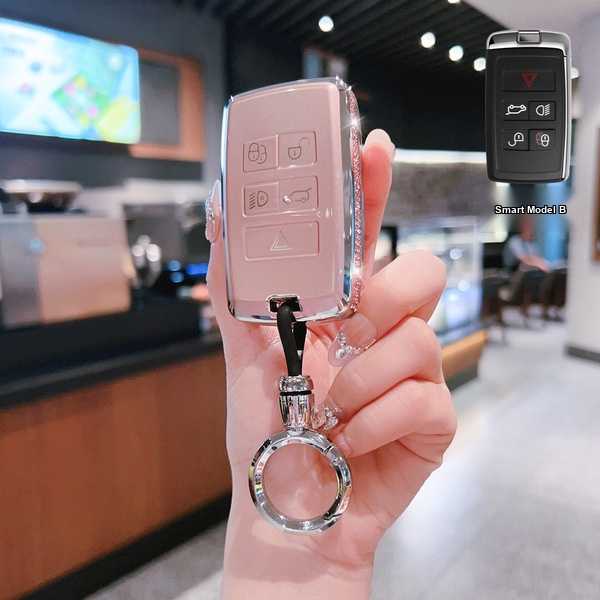 Land Rover Key Cover - Durable & Stylish | Wholesale & Custom Logo - Land Rover B-type intelligent 5-button set [pink side diamond single set + round ring buckle]