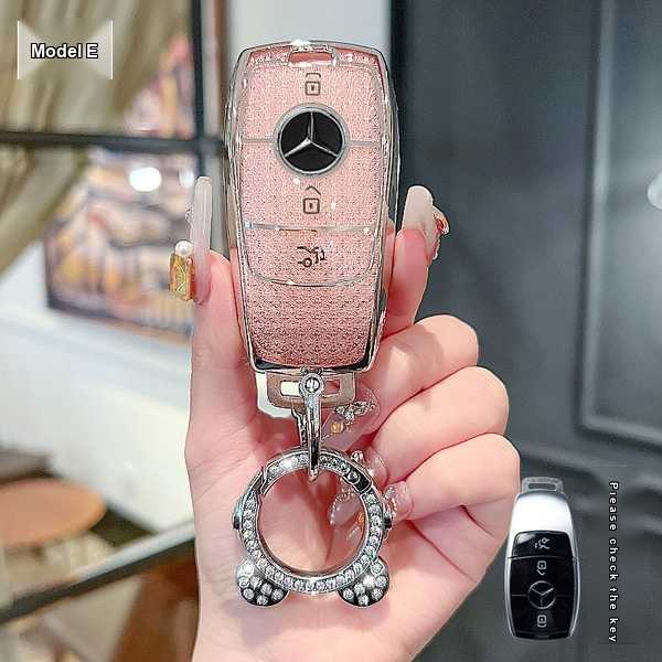 Mercedes Key Cover - Durable & Stylish | Wholesale & Custom Logo - Mercedes-Benz E-Class (Pink single set + Astronaut-themed diamond buckle)