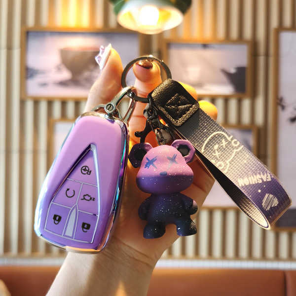 Car Key Cover for Changan CS75Plus - Durable & Stylish | Wholesale & Custom Logo - Changan Model I Smart Five-Button: Taro Purple (Single Shell + Violent Bear)