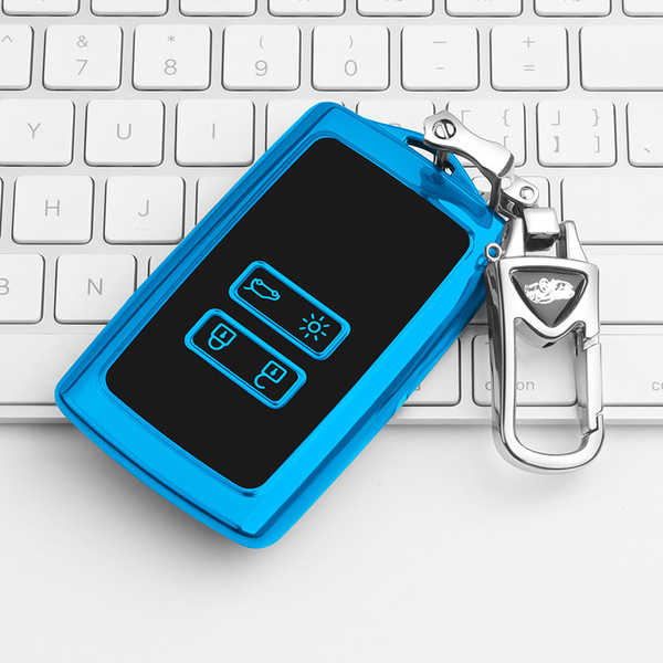 Dongfeng Renault Key Cover - Premium Leather | Wholesale & Custom - Renault Model B: Sapphire Blue (Single Set + Upgraded Anti-Loss Metal Buckle)