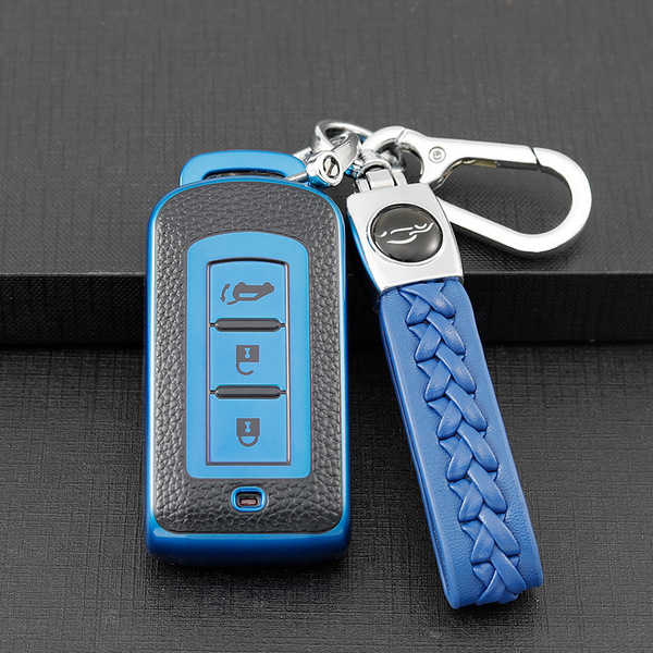 Mitsubishi Car Key Cover - Durable & Stylish | Wholesale & Custom Logo - Mitsubishi Style A: Sapphire Blue (Single Set + Lambskin Loop)