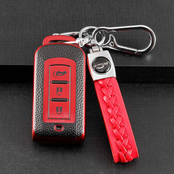 Mitsubishi Car Key Cover - Durable & Stylish | Wholesale & Custom Logo - Mitsubishi Model A: Vibrant Red (Single shell + lambskin lanyard)