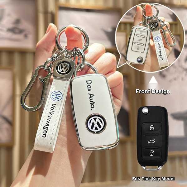 Volkswagen Key Cover - Durable & Stylish | Wholesale & Custom Logo - Volkswagen A-type folding 3-button: Milk White (single set + second-generation lanyard)