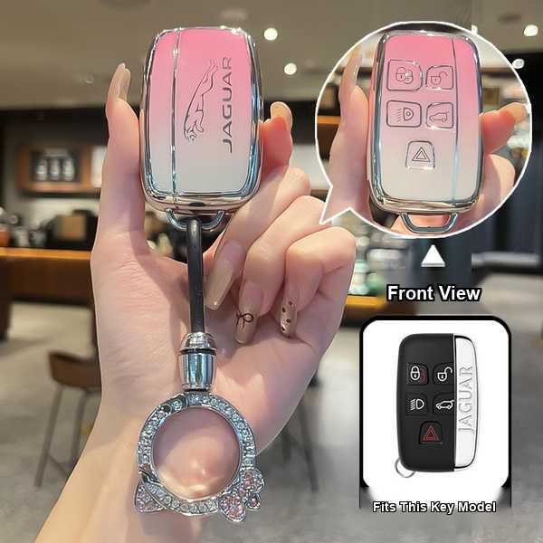 Jaguar XFL Key Cover - Premium Leather & Stylish | Wholesale & Custom - Jaguar A-type Smart 5-button: Gradient Pink (Single Set + KT Cat Rhinestone Buckle)