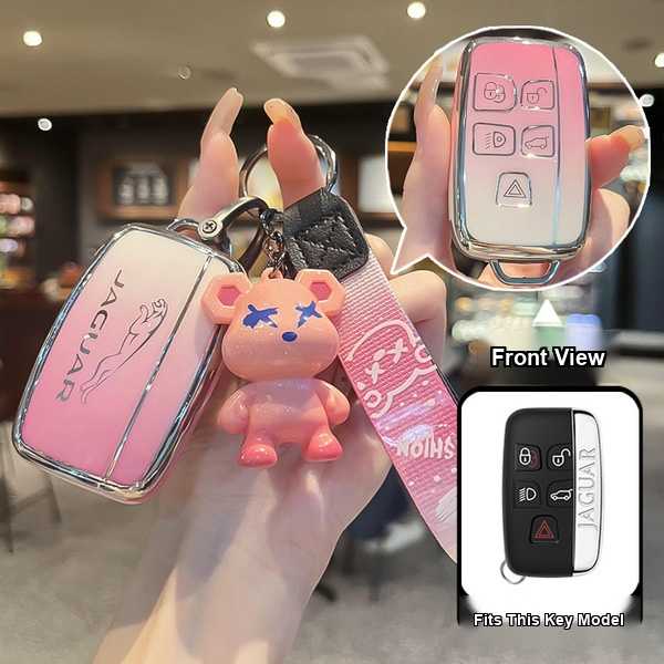 Jaguar XFL Key Cover - Premium Leather & Stylish | Wholesale & Custom - Jaguar A-type Smart 5-button Set: Gradient Pink (Single Set + Violent Bear Plush Toy)