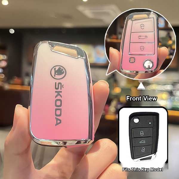 Skoda Octavia Pro Key Cover - Durable & Stylish | Wholesale & Custom - Skoda B-model folding 3-button design: Gradient pink (single set)