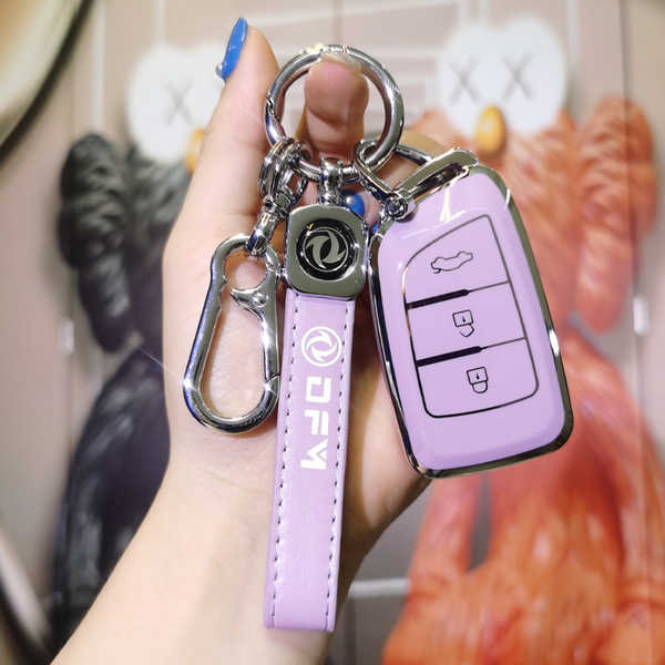 Dongfeng Fengshen AX7 Key Cover - Premium & Stylish | Wholesale & Custom - Dongfeng A Smart 3-Button Model: Taro Purple (Single Shell + Second Generation Lanyard)