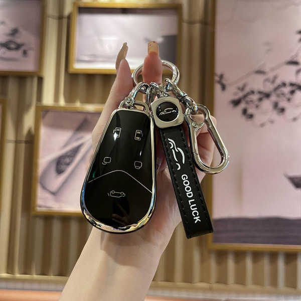 Lantu FREE Key Cover - Stylish & Protective | Wholesale & Custom Logo - Voyah Model B Smart 5-Button: Premium Black (Single Shell + Second Generation Lanyard)