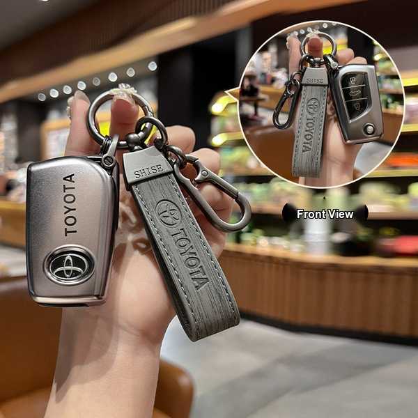 Toyota Key Cover - Durable & Stylish | Wholesale & Custom Logo - Toyota B-type folding 3-button set (single set + dark gray wood grain rope with buckle)