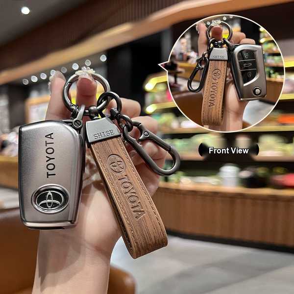 Toyota Key Cover - Durable & Stylish | Wholesale & Custom Logo - Toyota B-type folding 3-button set (single set + brown wood grain rope with buckle)