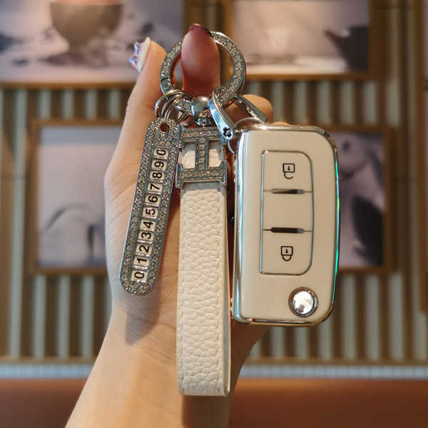 FOTON Daimler Auman Key Cover - Durable & Stylish | Wholesale & Custom - Auman Model B Folding 2-Button: Milk White (Single Set + H Lanyard + Number Plate)