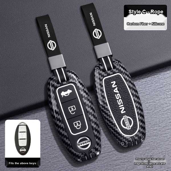 Carbon fiber and silicone nissan key cover for altima 2021, sentra, x-trail, qashqai, featuring a sleek design and secure fit...