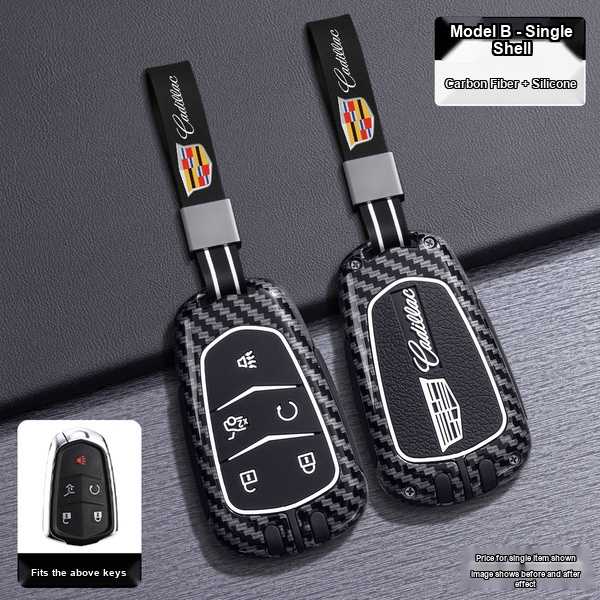 Premium leather key cover for cadillac xt5, xt4, xt6, and ct5 models, featuring carbon fiber and silicone design with a sleek...