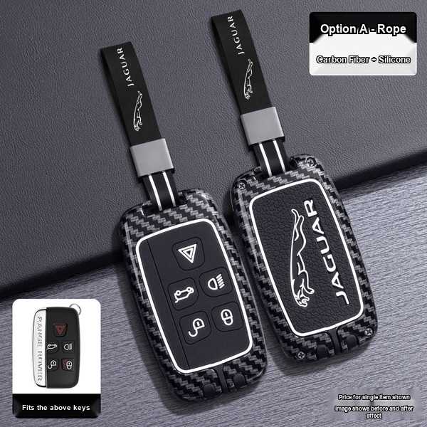 Jaguar xel key cover featuring carbon fiber and silicone design, offering durable protection with a sleek, modern look for yo...