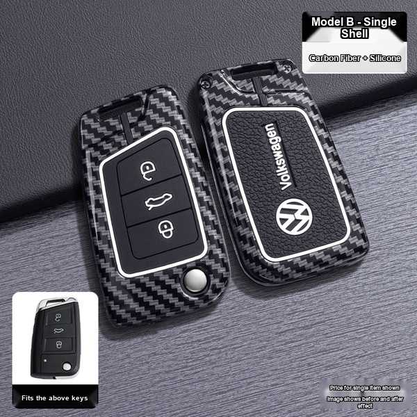 Carbon fiber and silicone volkswagen key cover for passat, tiguan, golf, and jetta models, featuring a sleek design with lock...