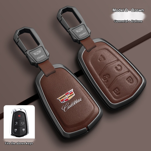 Cadillac Key Cover - Durable & Stylish | Wholesale & Custom Logo - Cadillac Model B Smart 5-Button Set (Mocha Brown Single Set + Button)