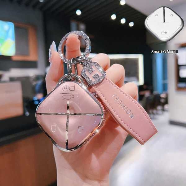 Wuling Bingguo Key Cover - Stylish & Durable | Wholesale & Custom Logo - Universal for Baojun H models [Side diamond pink single set + H rope diamond buckle]