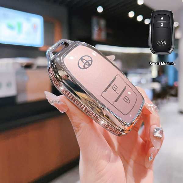 Toyota RAV4 Key Cover - Stylish & Durable | Wholesale & Custom Logo - Toyota C-type Smart 2-Button Set [Side Diamond Pink Single Set]