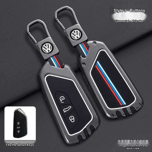 Volkswagen Key Cover - Durable & Stylish | Wholesale & Custom Logo - Volkswagen J-style Smart 3-button [Gunmetal] Single Set + Tricolor Metal Buckle