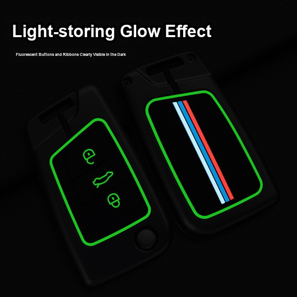 Vw oem-style leather shift knob with light-storing glow effect, featuring fluorescent buttons and ribbons for enhanced visibi...