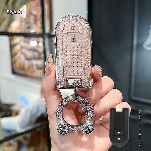 Toyota Rush Key Cover - Durable & Stylish | Wholesale & Custom Logo - Beilu Model A Smart 2-Button Set (Pink Single Set + Astronaut Rhinestone Buckle)