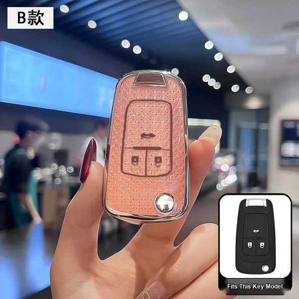 Chevrolet Key Cover - Durable & Stylish | Wholesale & Custom Logo - Chevrolet B-type folding 3-button car: Diamond pattern pink (single set)